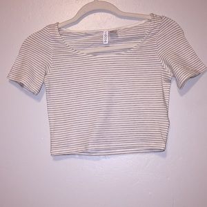 White & Black striped crop top